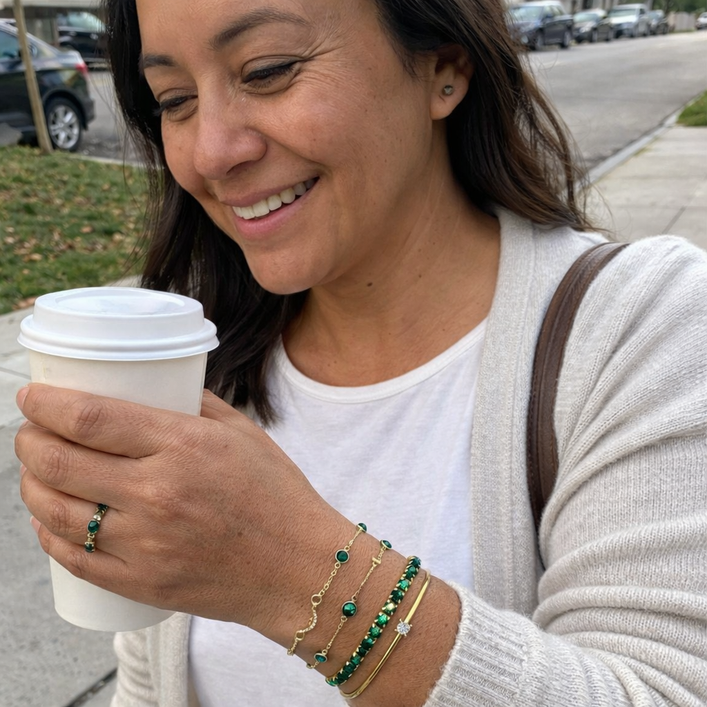 Set de Pulseras Esmeralda Oro