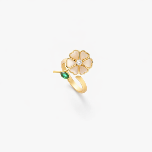 Anillo Giratorio Flor y Hoja Esmeralda | Oro