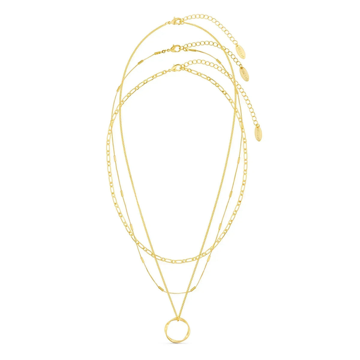 Collar de Tres Hileras con Círculo Abierto | Oro Blanco