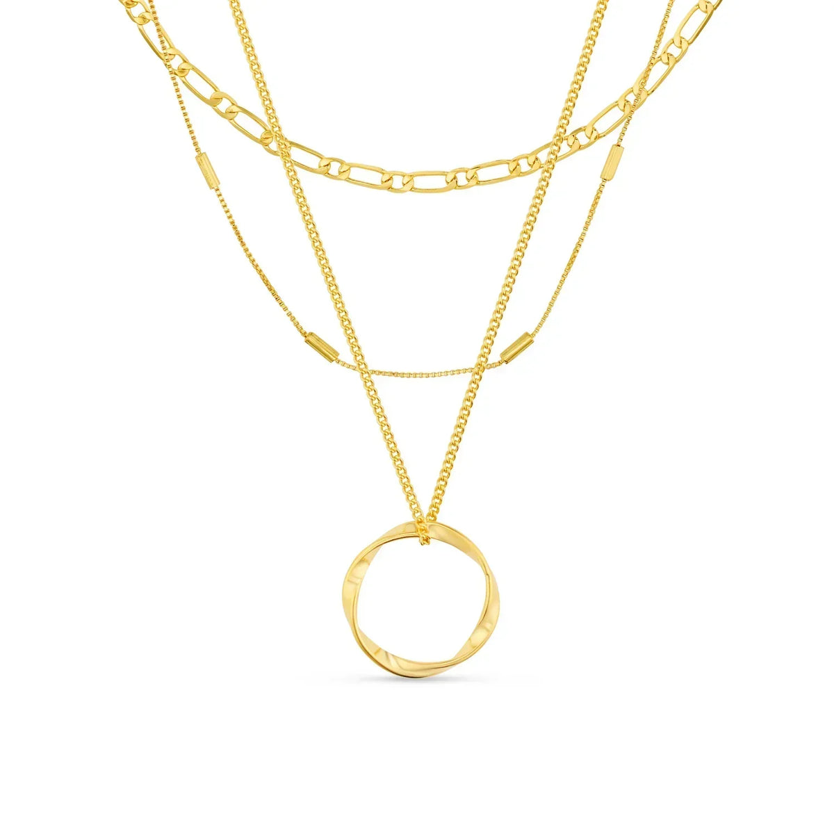 Collar de Tres Hileras con Círculo Abierto | Oro Blanco