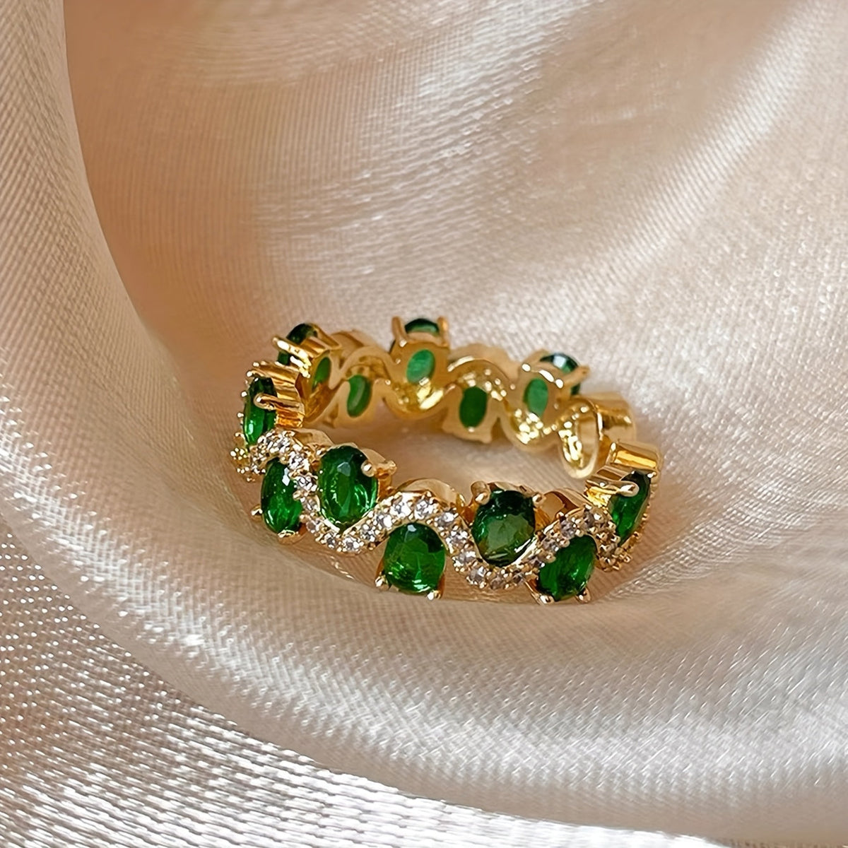 Calira Anillo Abierto de Esmeralda Brillante | Oro
